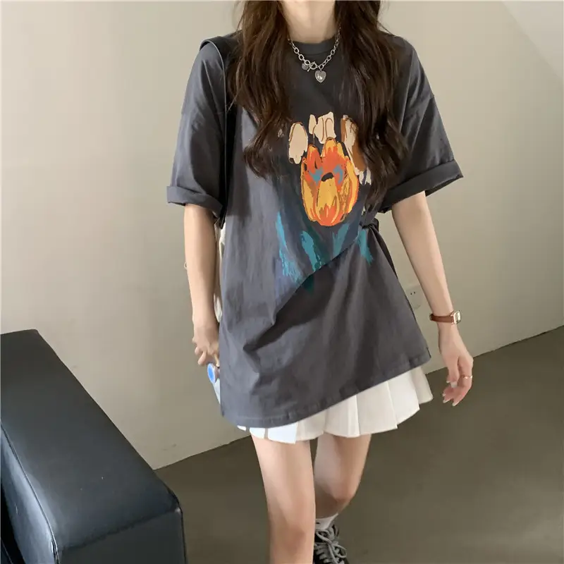 Women Printed T-Shirt Summer 2025 Large Retro Style - Image 5