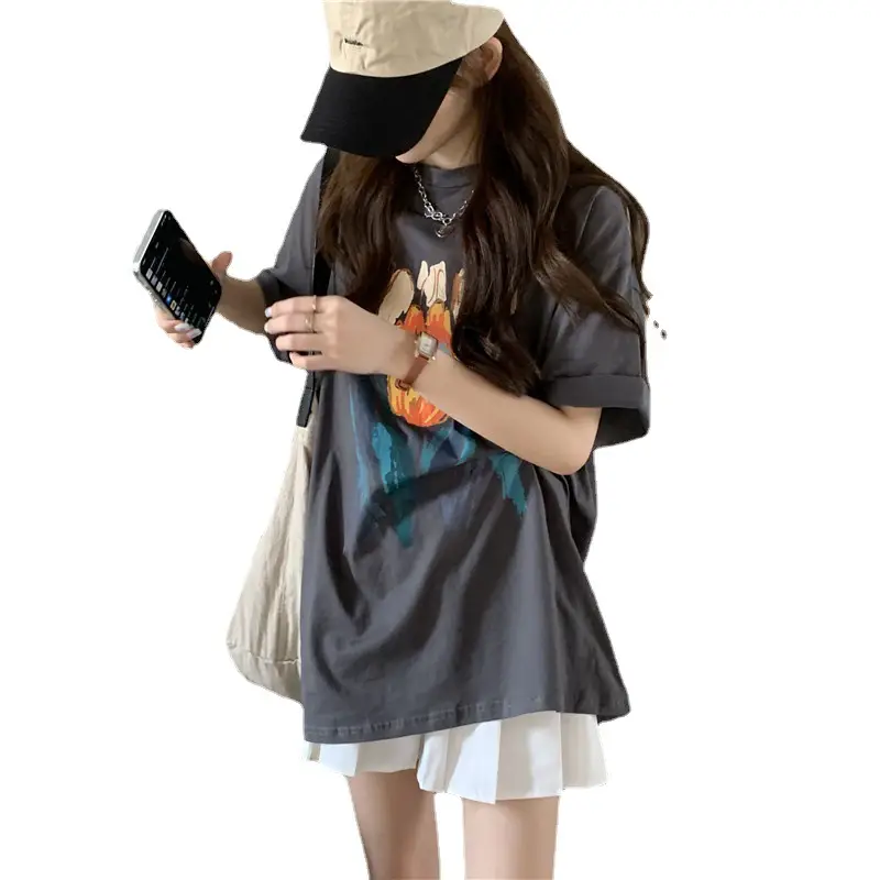 Women Printed T-Shirt Summer 2025 Large Retro Style - Image 7