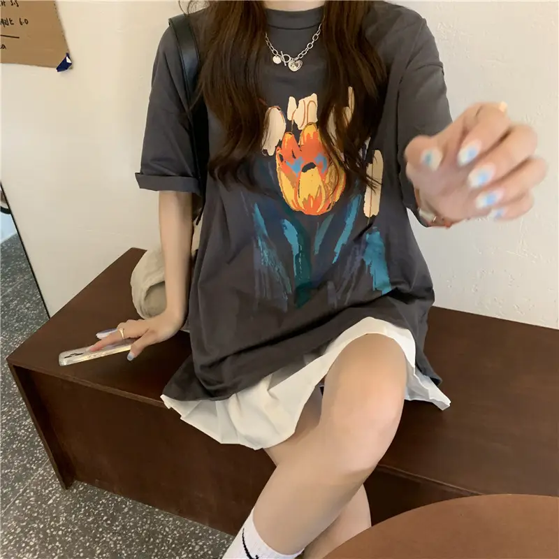 Women Printed T-Shirt Summer 2025 Large Retro Style — feature 11