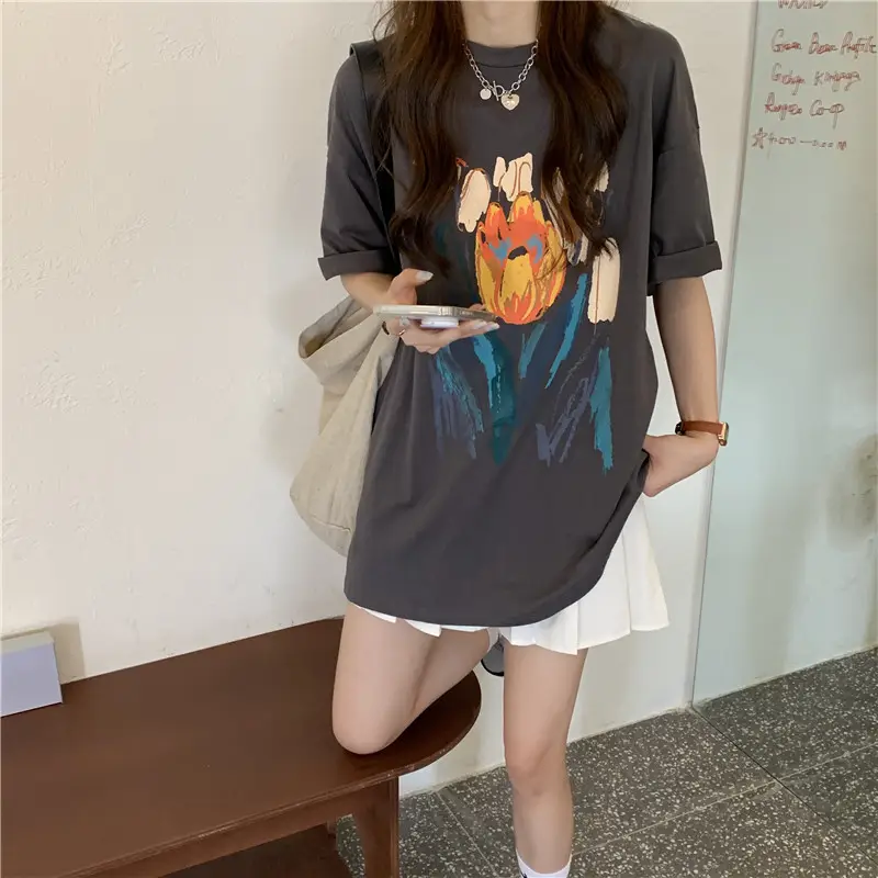 Women Printed T-Shirt Summer 2025 Large Retro Style — feature 13