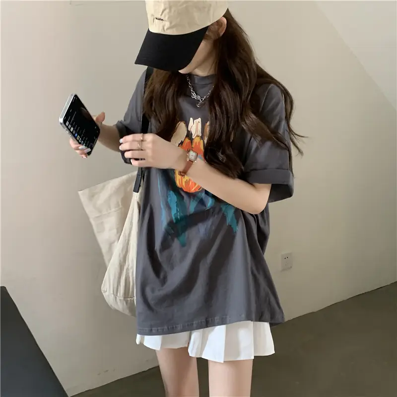 Women Printed T-Shirt Summer 2025 Large Retro Style — feature 19