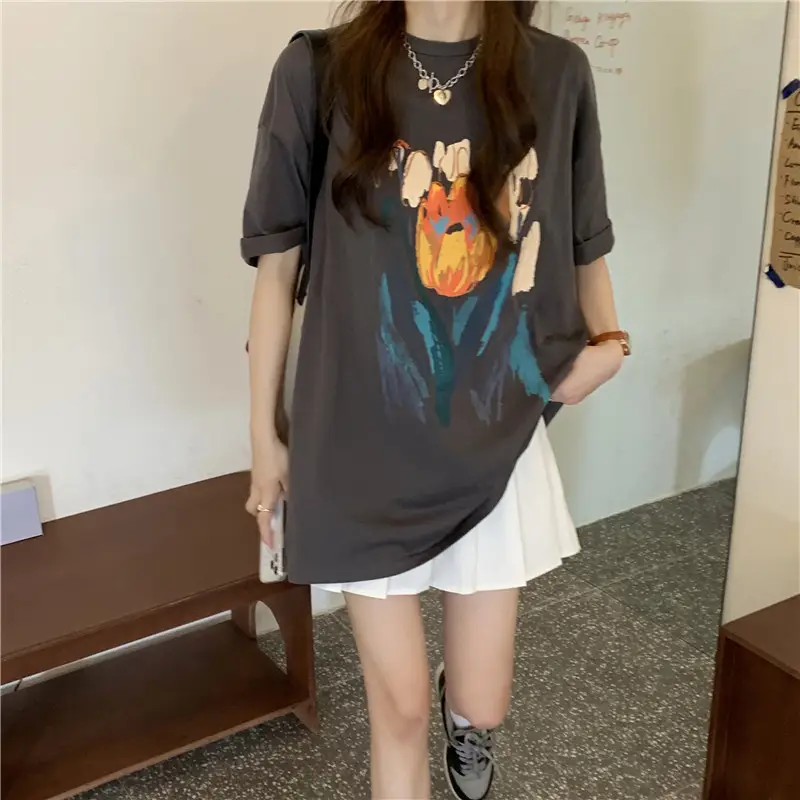 Women Printed T-Shirt Summer 2025 Large Retro Style — feature 23