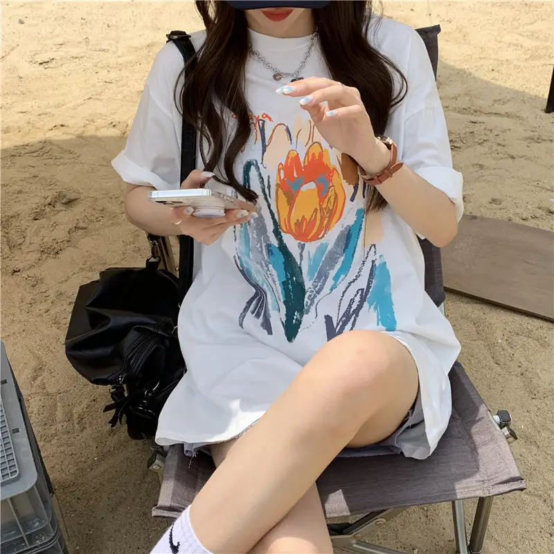 Women Printed T-Shirt Summer 2025 Large Retro Style — feature 25