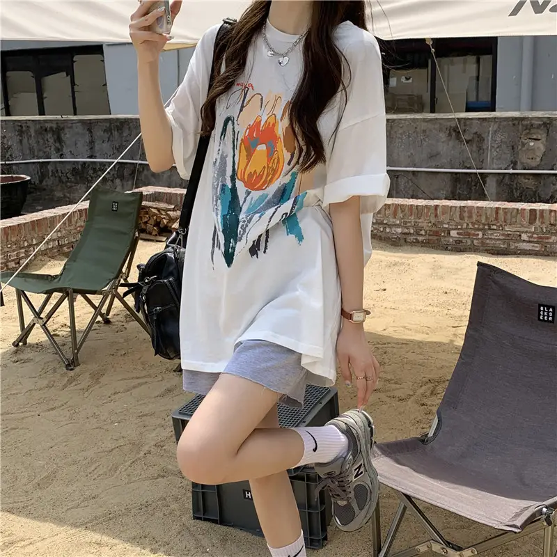 Women Printed T-Shirt Summer 2025 Large Retro Style — feature 29