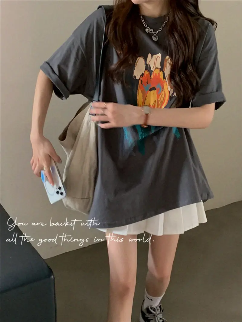 Women Printed T-Shirt Summer 2025 Large Retro Style — feature 3