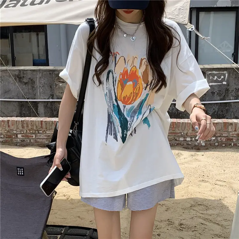Women Printed T-Shirt Summer 2025 Large Retro Style — feature 31