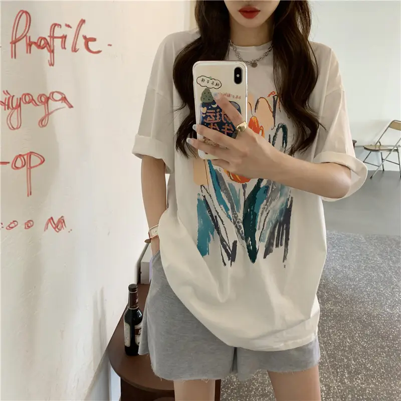 Women Printed T-Shirt Summer 2025 Large Retro Style — feature 35
