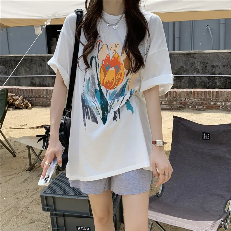 Women Printed T-Shirt Summer 2025 Large Retro Style — feature 37