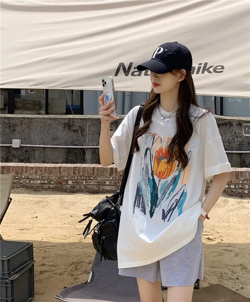 Women Printed T-Shirt Summer 2025 Large Retro Style — feature 41