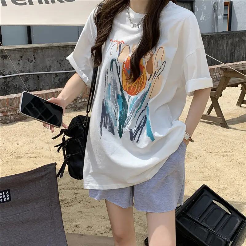 Women Printed T-Shirt Summer 2025 Large Retro Style — feature 43