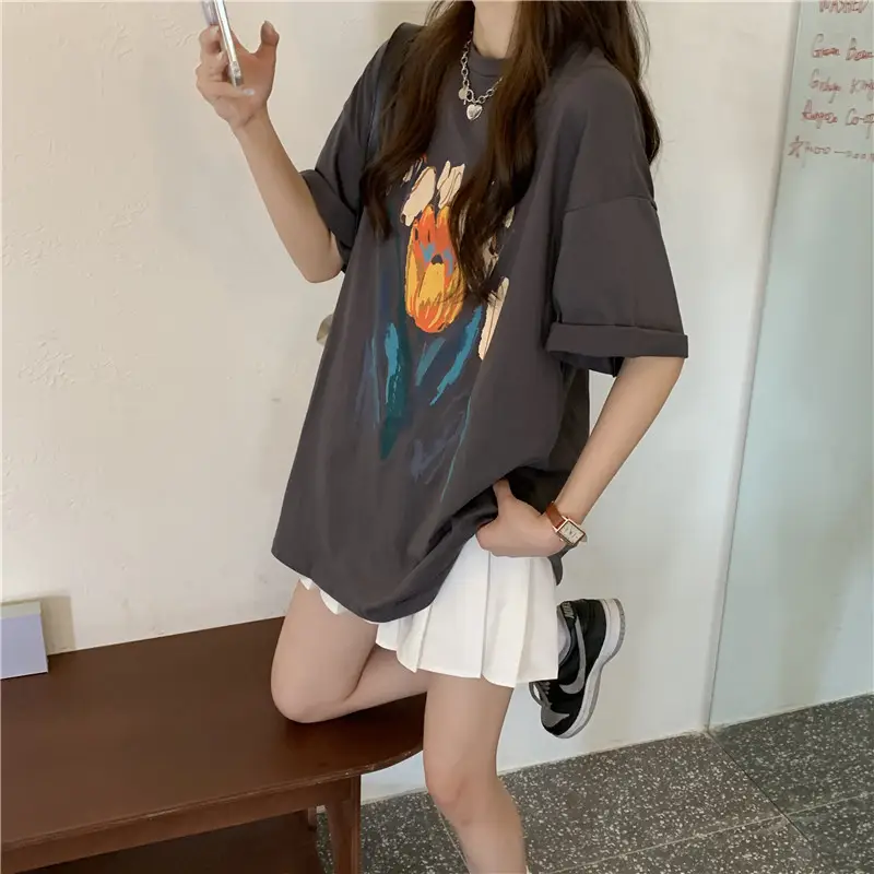 Women Printed T-Shirt Summer 2025 Large Retro Style — feature 9