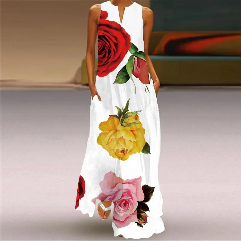 Printed Long Dress Black Floral Women Spring Summer - Image 12