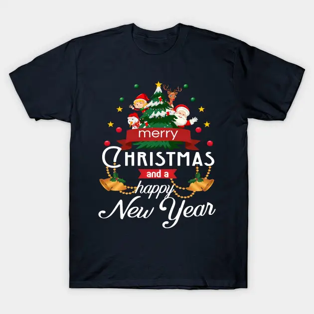 Men Blue Christmas T-Shirt Santa Snowman Design - Image 6