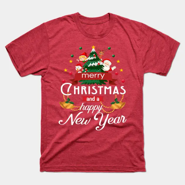 Men Blue Christmas T-Shirt Santa Snowman Design - Image 4
