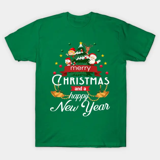 Men Blue Christmas T-Shirt Santa Snowman Design - Image 2