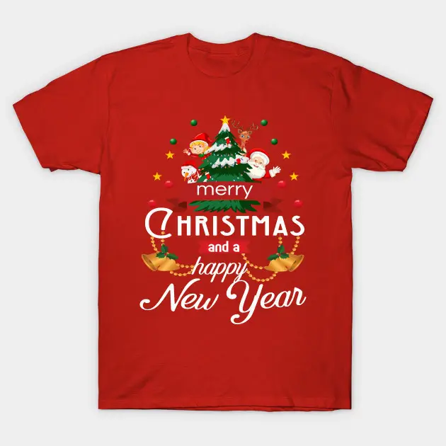 Men Blue Christmas T-Shirt Santa Snowman Design - Image 3