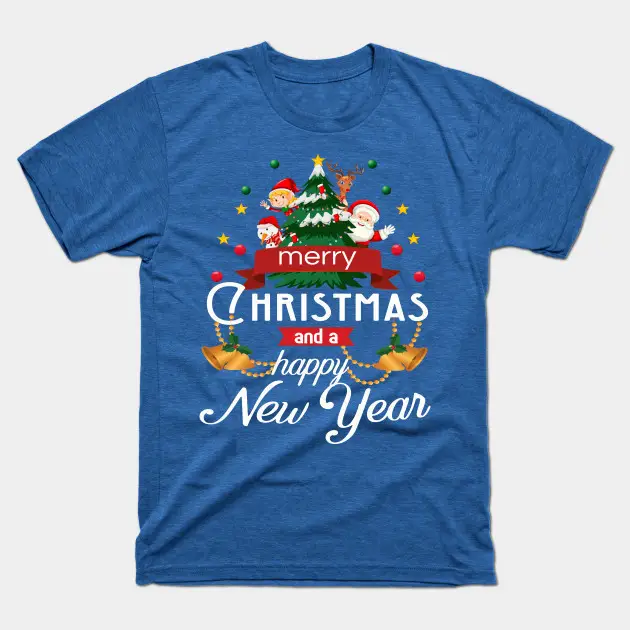 Men Blue Christmas T-Shirt Santa Snowman Design - Image 5