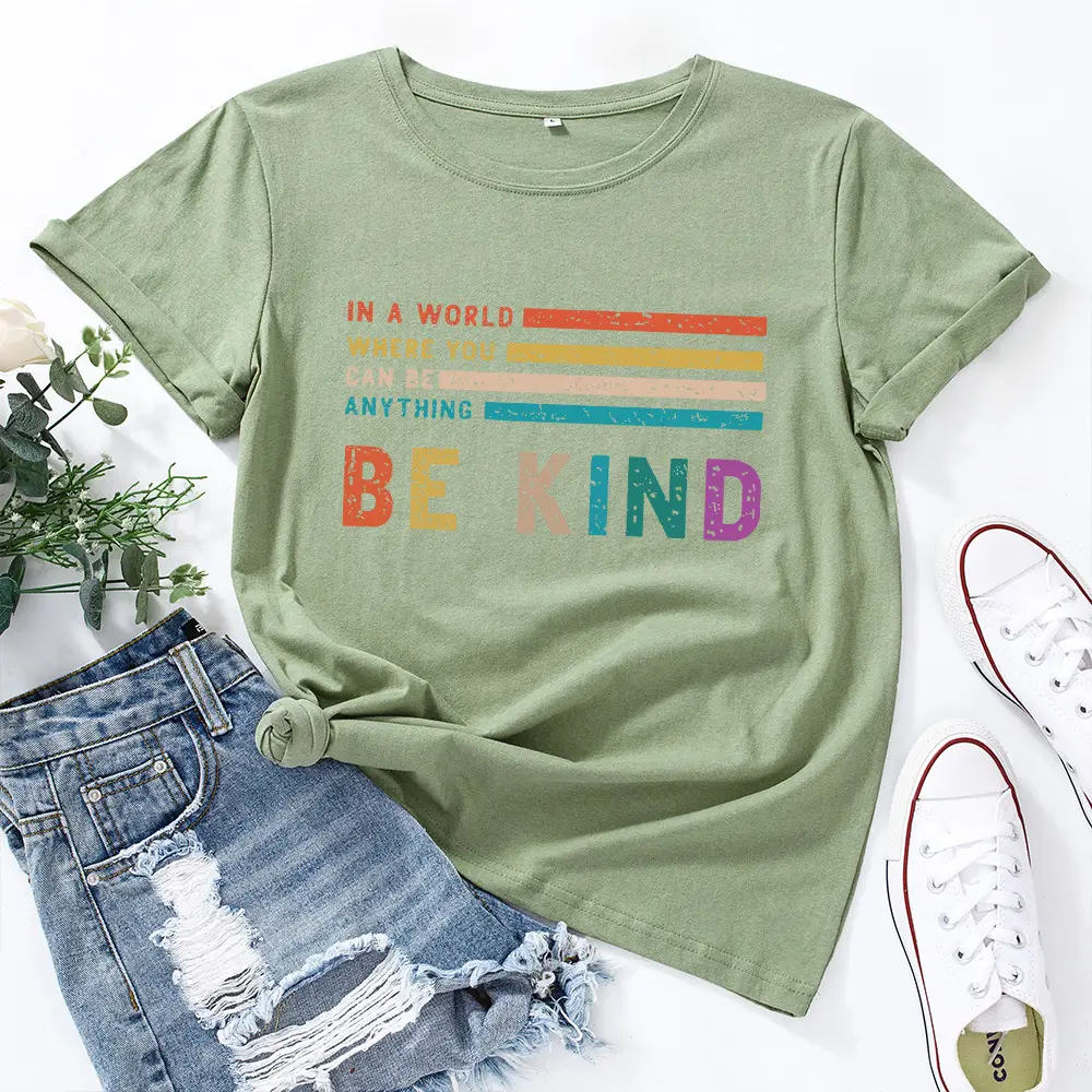 Green Letter Print T-Shirt for Women Loose Fit - Image 11