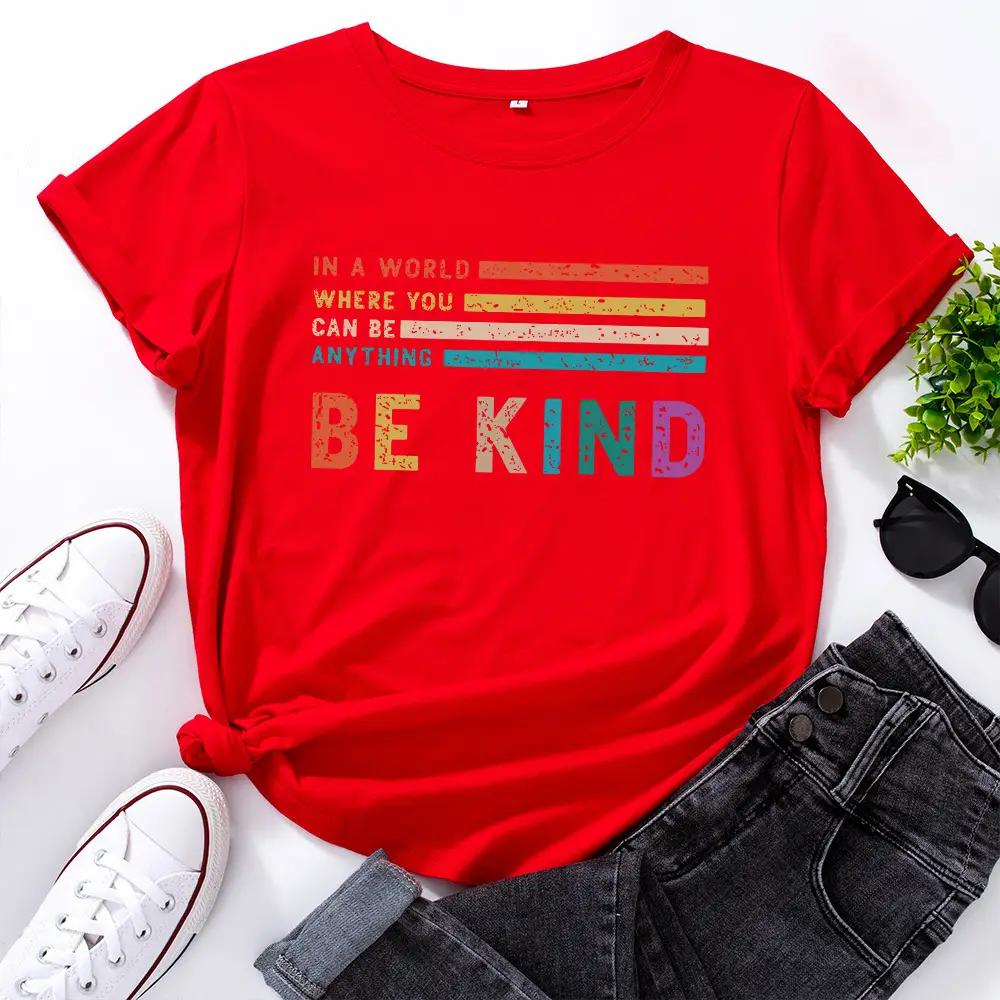Green Letter Print T-Shirt for Women Loose Fit - Image 2