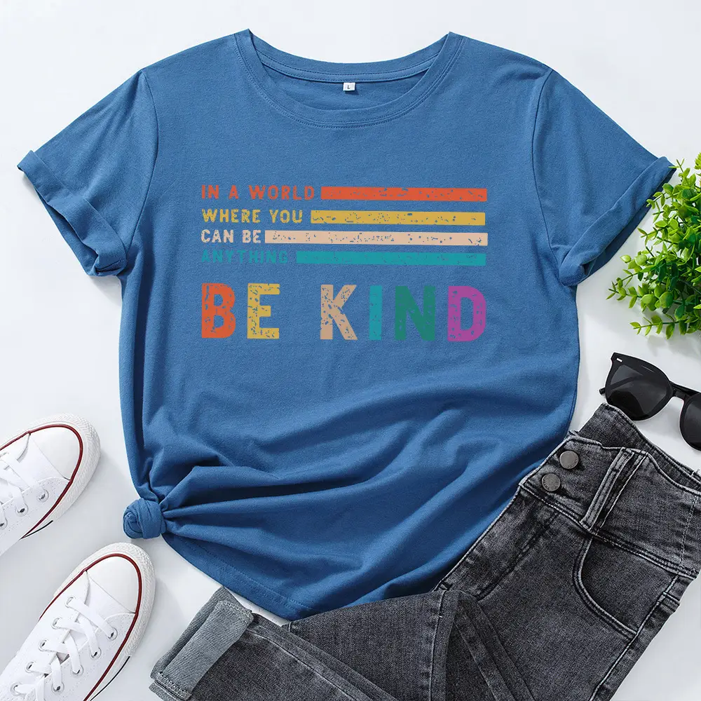 Green Letter Print T-Shirt for Women Loose Fit - Image 5