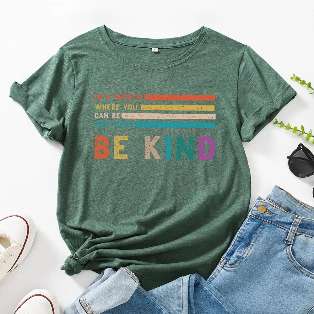 Green Letter Print T-Shirt for Women Loose Fit - Image 6