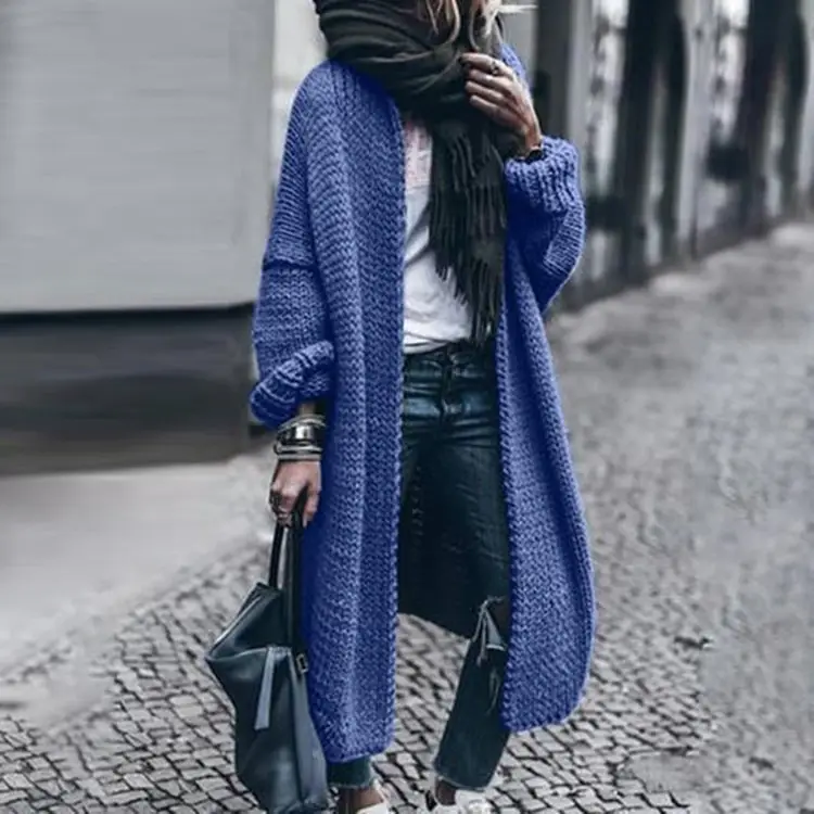 Long Sleeve Knitted Cardigan Blue Casual Wear - Image 14