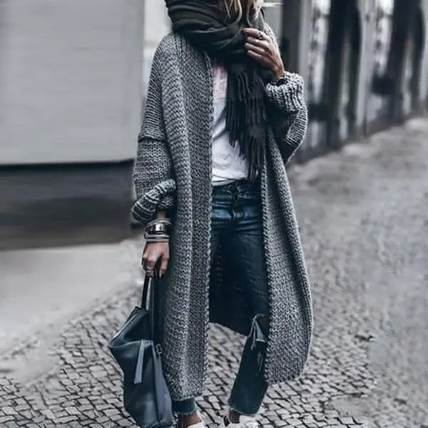 Long Sleeve Knitted Cardigan Blue Casual Wear - Image 2
