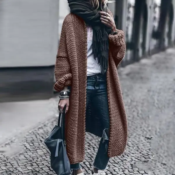 Long Sleeve Knitted Cardigan Blue Casual Wear - Image 3