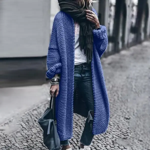 Long Sleeve Knitted Cardigan Blue Casual Wear - Image 4