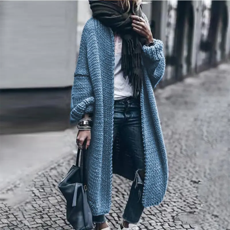 Long Sleeve Knitted Cardigan Blue Casual Wear - Image 9