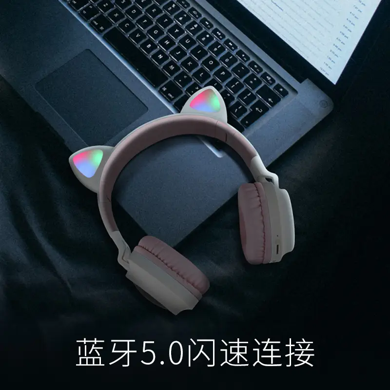 Cat Ears Bluetooth Headset Purple Wireless Mobile Phone