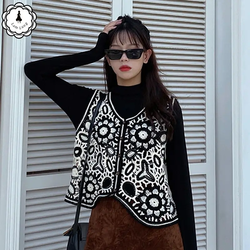 New Spring Women's Knitted Embroidery Vest Coat Ethnic Style