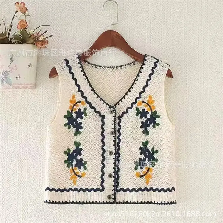 New Spring Women's Knitted Embroidery Vest Coat Ethnic Style