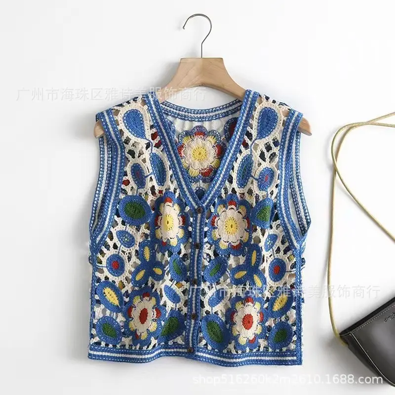 New Spring Women's Knitted Embroidery Vest Coat Ethnic Style