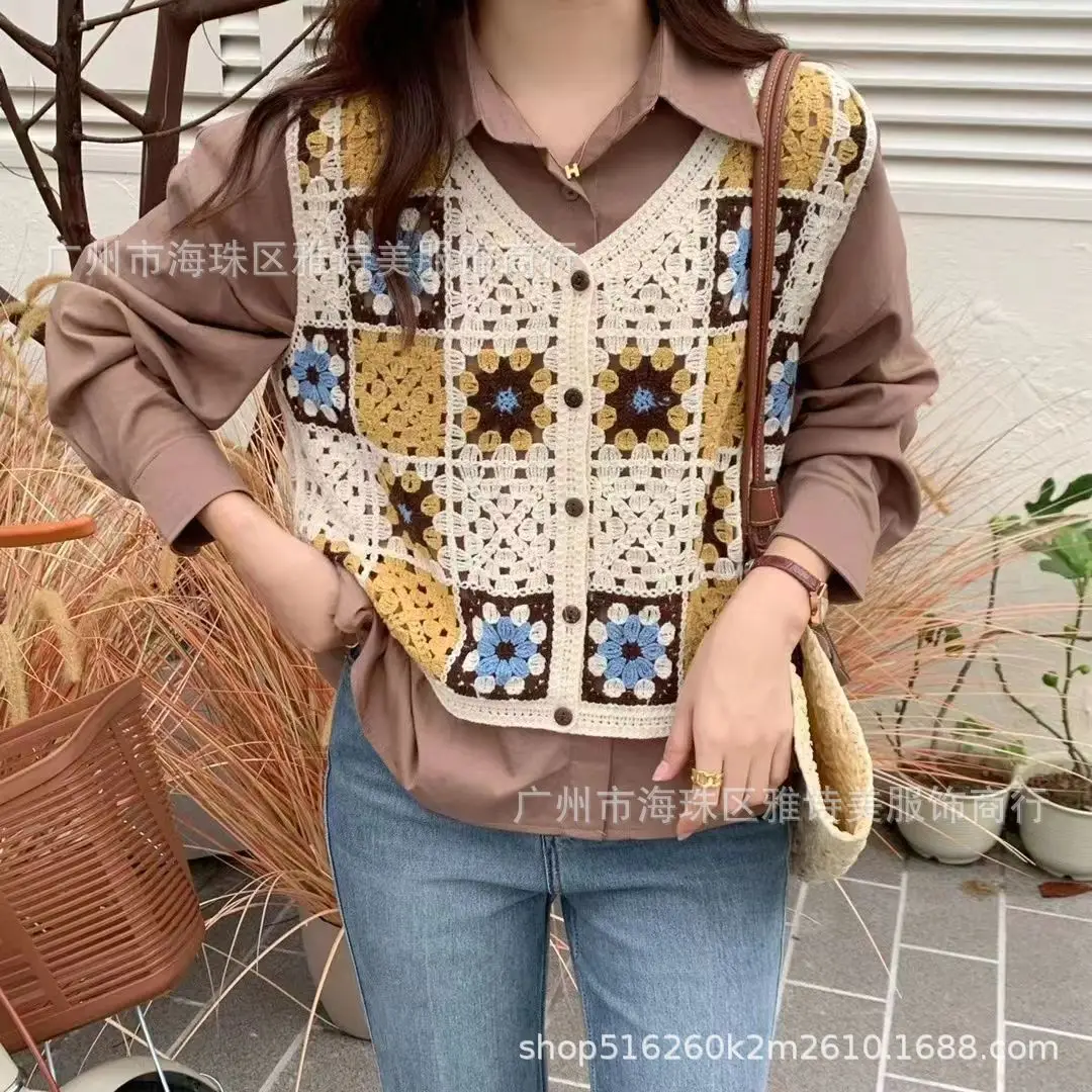 New Spring Women's Knitted Embroidery Vest Coat Ethnic Style