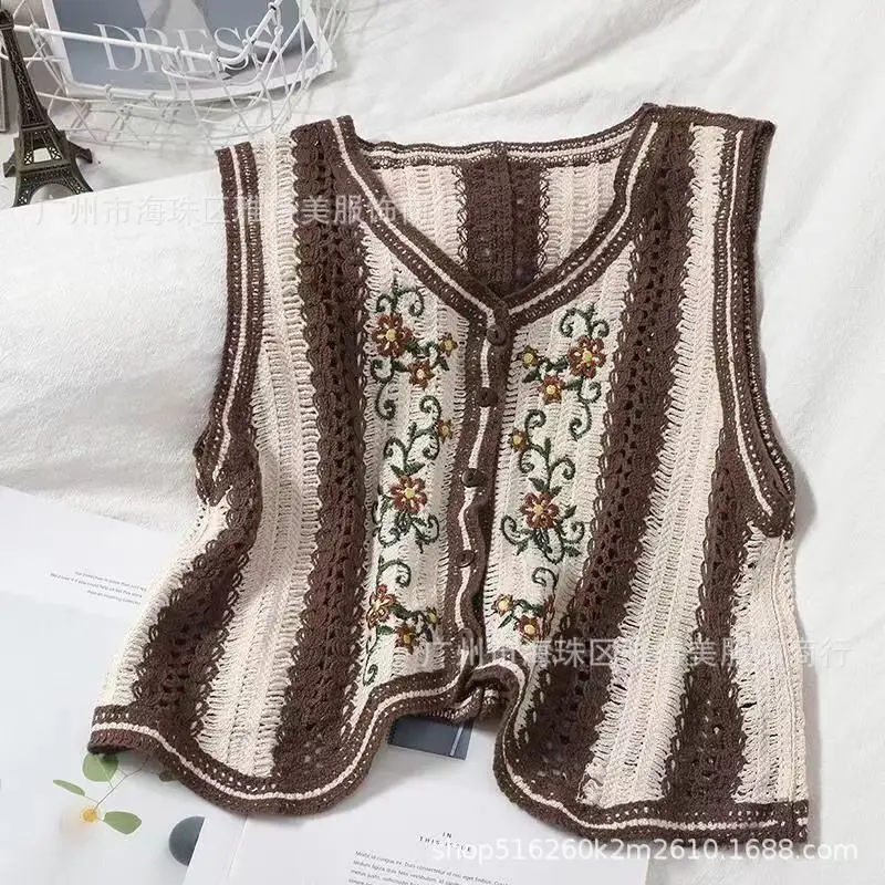 New Spring Women's Knitted Embroidery Vest Coat Ethnic Style