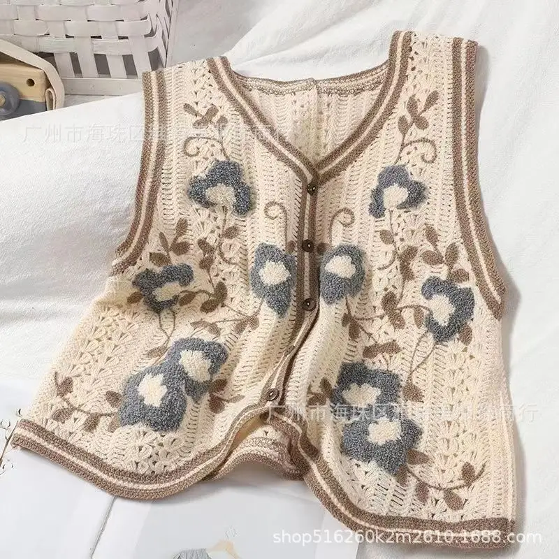 New Spring Women's Knitted Embroidery Vest Coat Ethnic Style