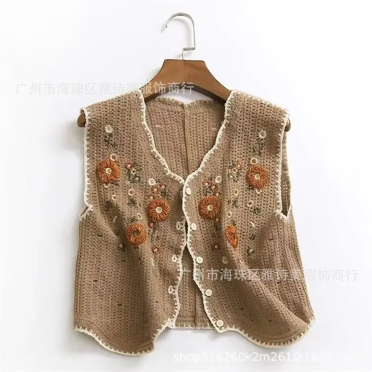 New Spring Women's Knitted Embroidery Vest Coat Ethnic Style
