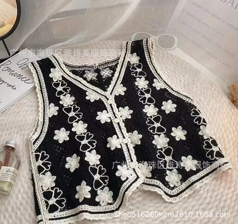 New Spring Women's Knitted Embroidery Vest Coat Ethnic Style