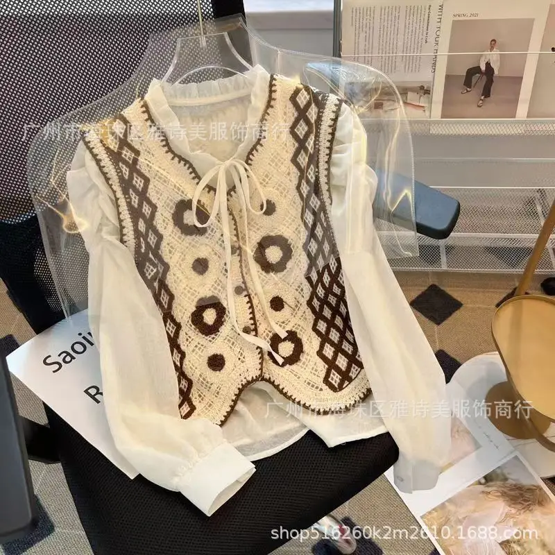 New Spring Women's Knitted Embroidery Vest Coat Ethnic Style