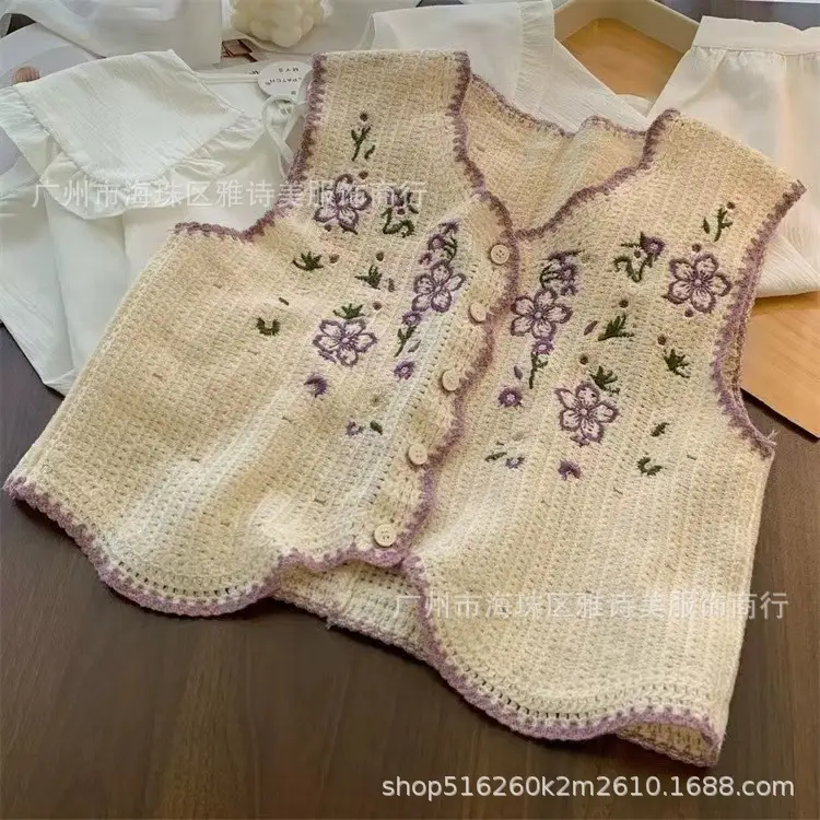 New Spring Women's Knitted Embroidery Vest Coat Ethnic Style
