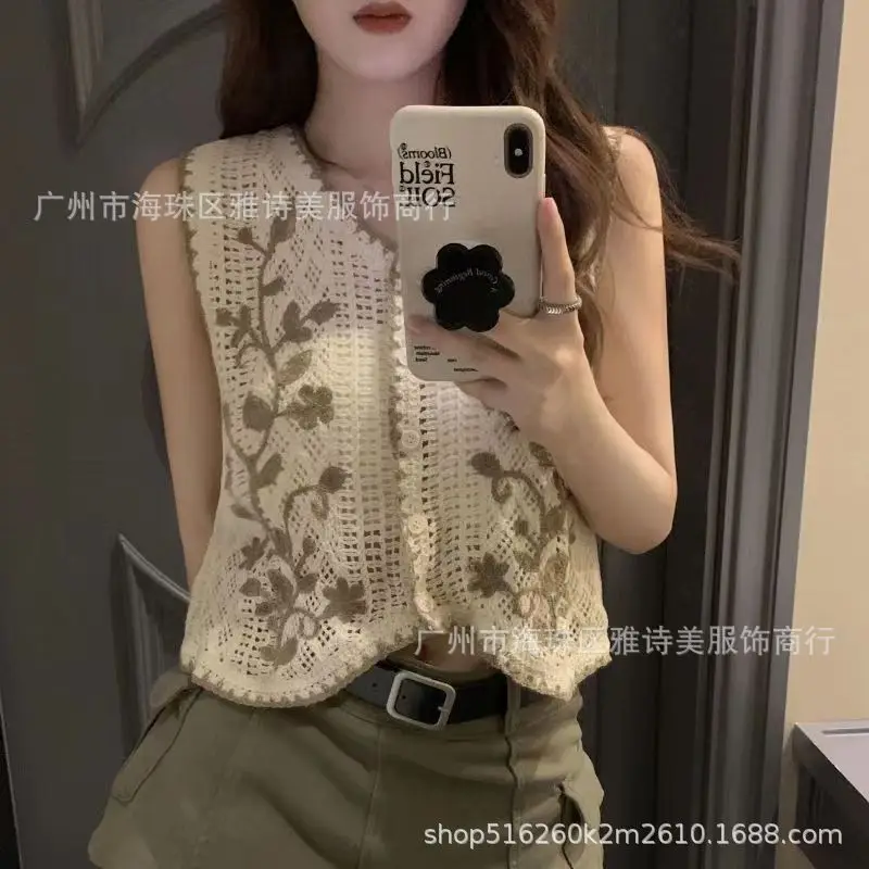 New Spring Women's Knitted Embroidery Vest Coat Ethnic Style