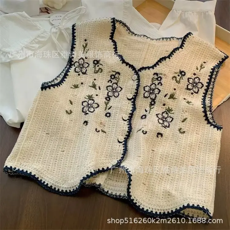 New Spring Women's Knitted Embroidery Vest Coat Ethnic Style