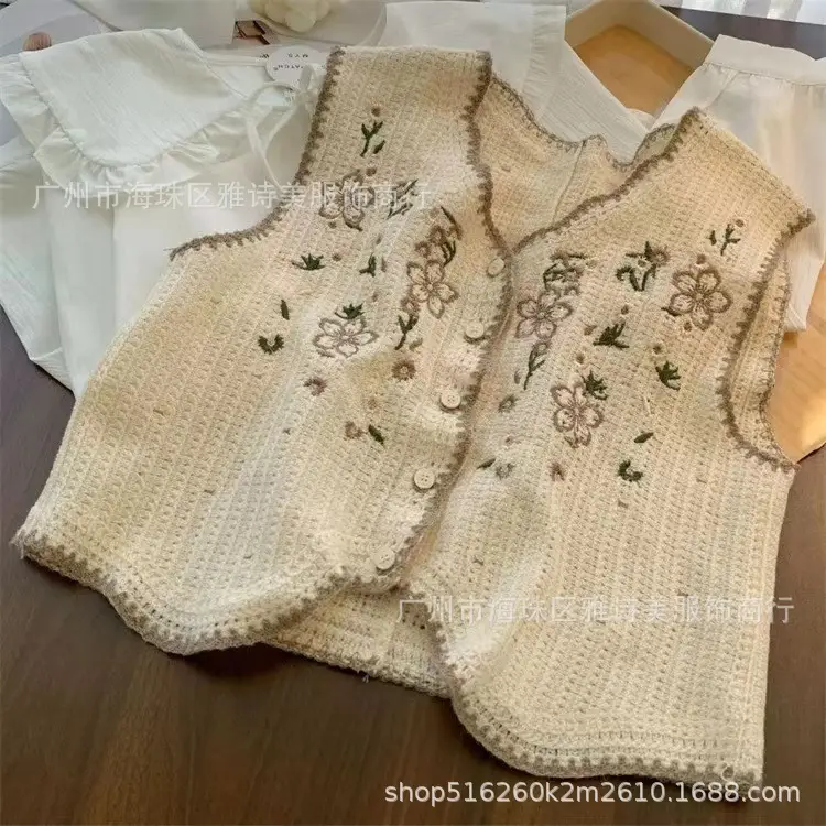 New Spring Women's Knitted Embroidery Vest Coat Ethnic Style