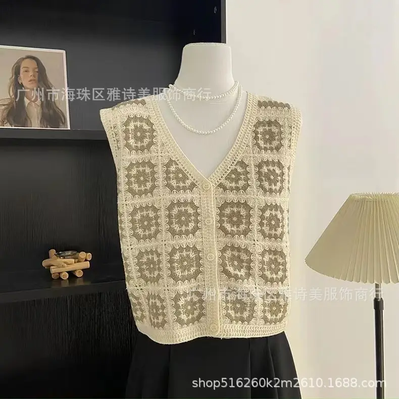 New Spring Women's Knitted Embroidery Vest Coat Ethnic Style