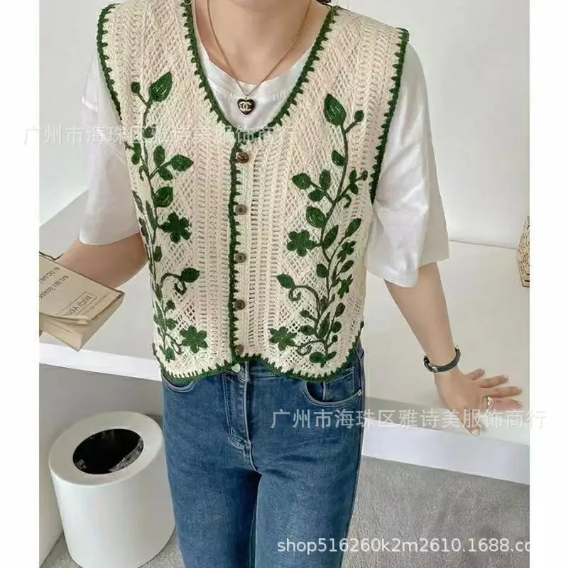 New Spring Women's Knitted Embroidery Vest Coat Ethnic Style