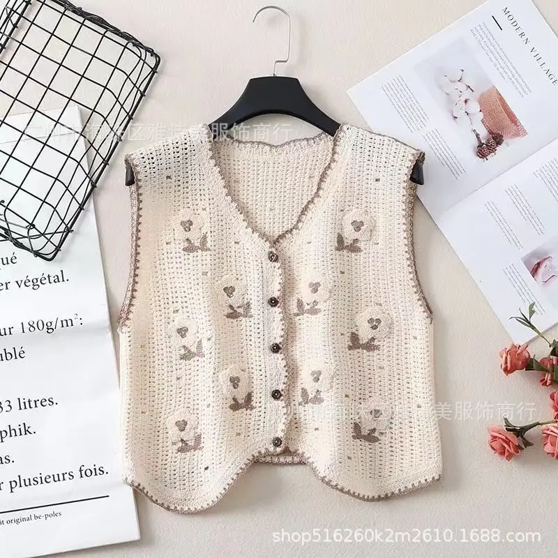 New Spring Women's Knitted Embroidery Vest Coat Ethnic Style