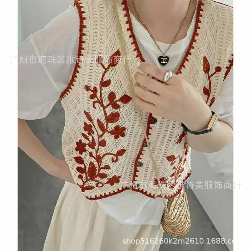 New Spring Women's Knitted Embroidery Vest Coat Ethnic Style