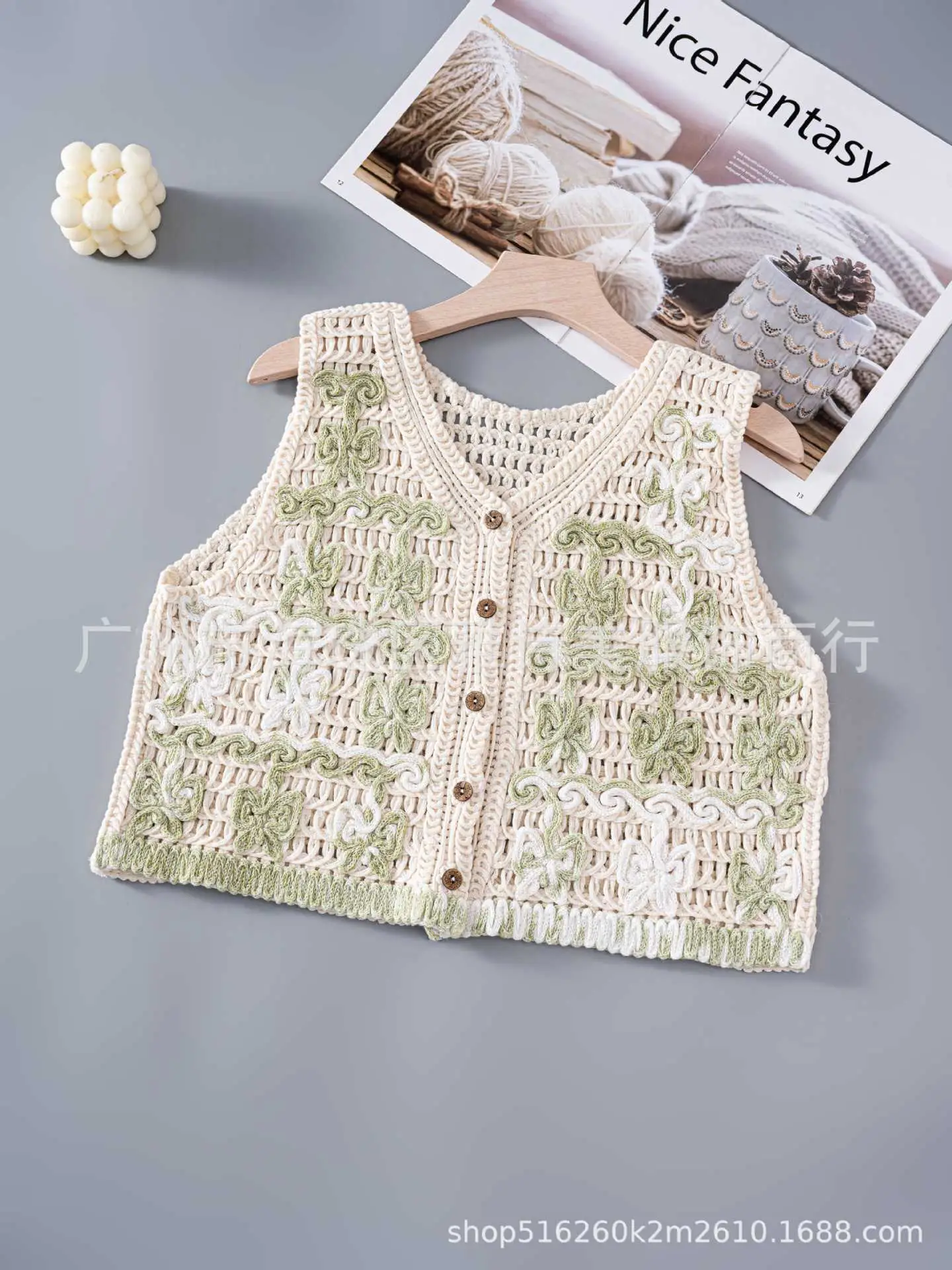 New Spring Women's Knitted Embroidery Vest Coat Ethnic Style