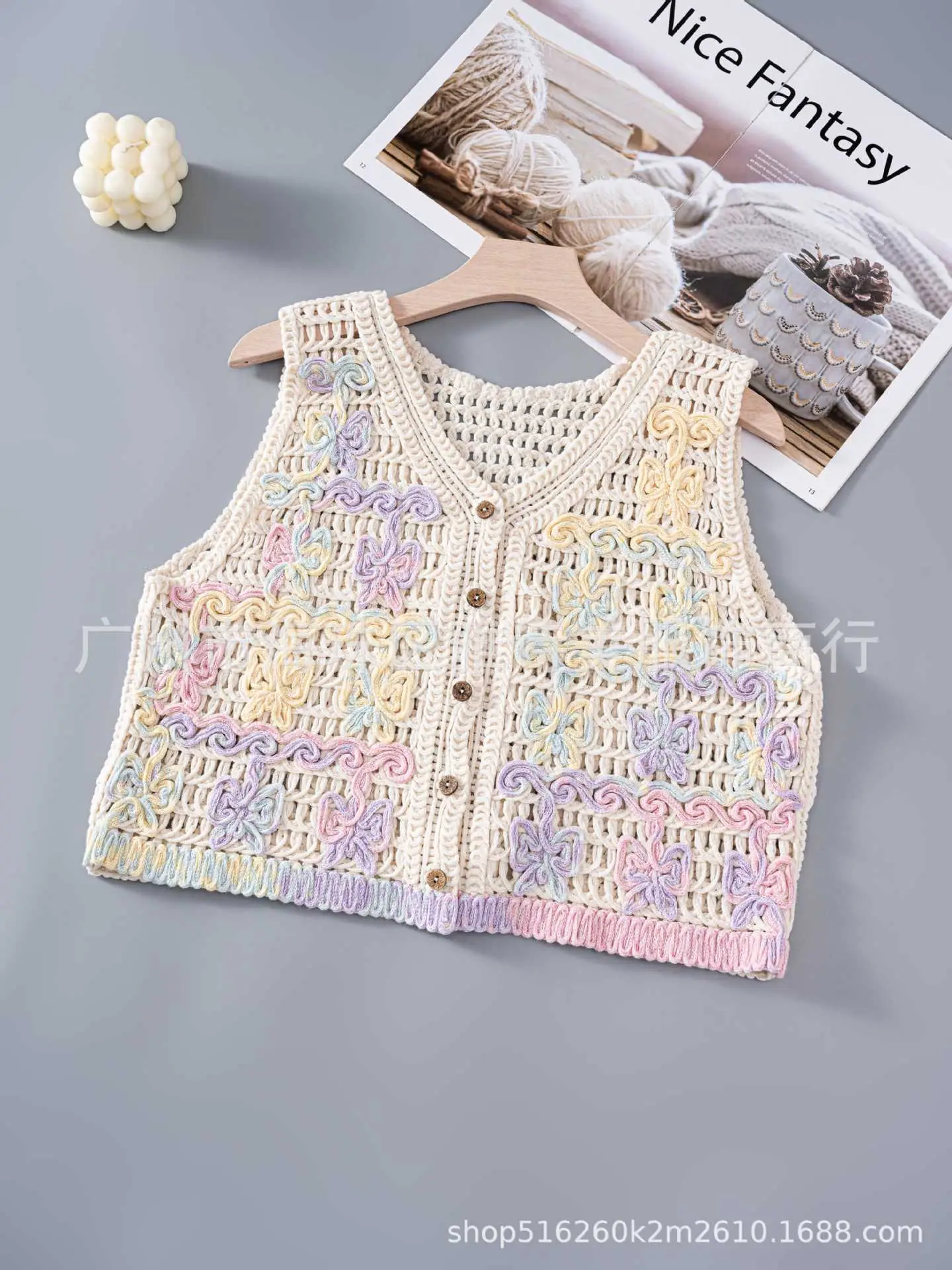New Spring Women's Knitted Embroidery Vest Coat Ethnic Style